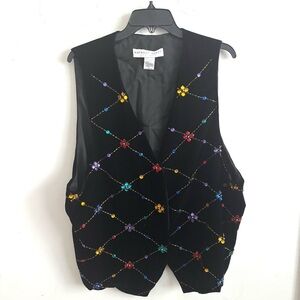 Vintage Kathryn Deene Beaded Velvet Vest 80s 90s Glam Statement Festival Retro